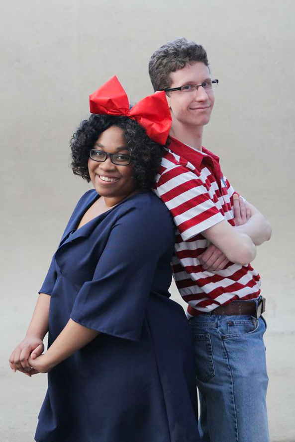Kiki and Tombo from Kiki's Delivery Service cosplay by cosplayer KittieOnALeash and MangaMan