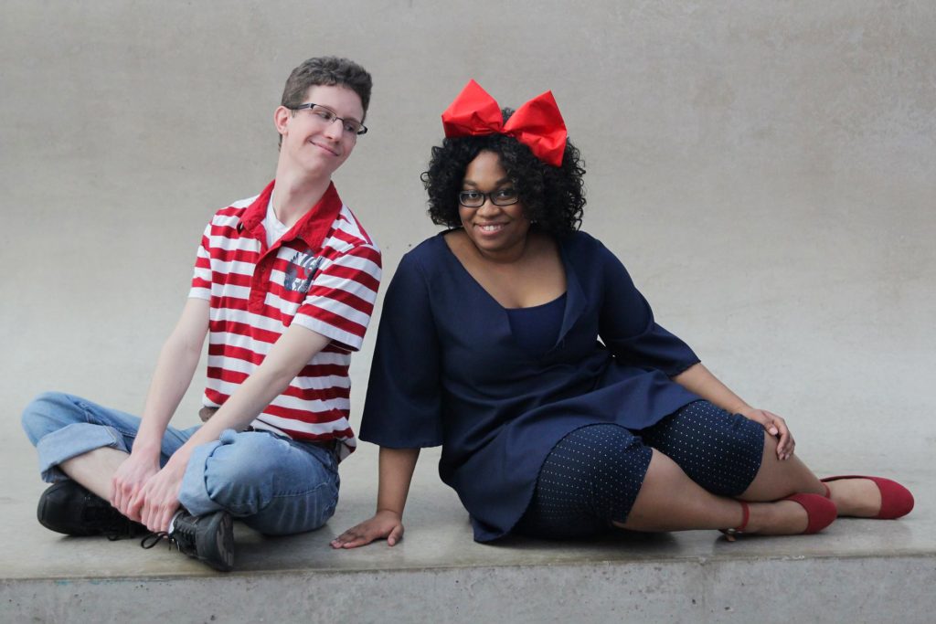 Kiki and Tombo from Kiki's Delivery Service cosplay by cosplayer KittieOnALeash and MangaMan