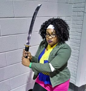 Michonne - The Walking Dead Comic cosplay by cosplayer KittieOnALeash meets Robert Kirkman at New York Comic Con